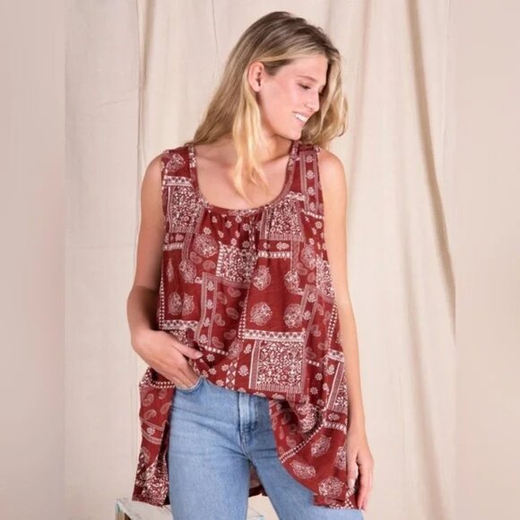Natural Life Top Womens Size XS/S Rust Floral Paisley Bandana Print Tank Blouse - Picture 3 of 16